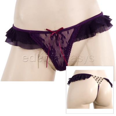 Ruffle mesh panty with rhinestone net back