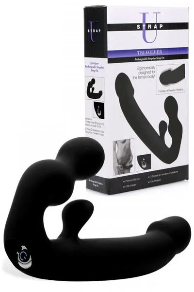 Strap U Tri-Volver Vibrating Strapless 8.3" Silicone Strap On — image 7 of 12