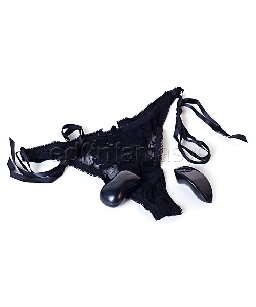 Remote control vibrating little black panty thong