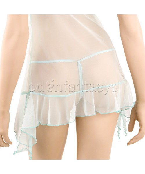 Sea mist embroidered chemise and g-string set