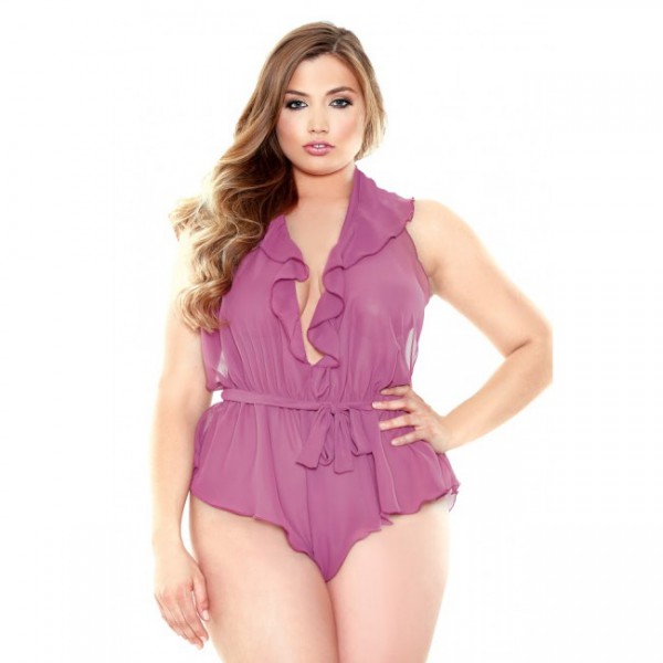 Curve - Halter Neck Romper With Snap Closure (Plus Size)