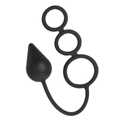 Triple Threat Silicone Tri Cock Ring and Anal Plug Small