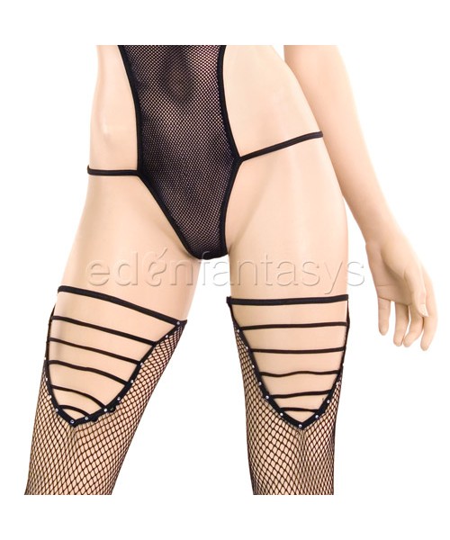 Fishnet teddy with stockings