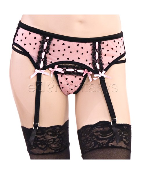 Heart mesh bra with garterbelt and g-string