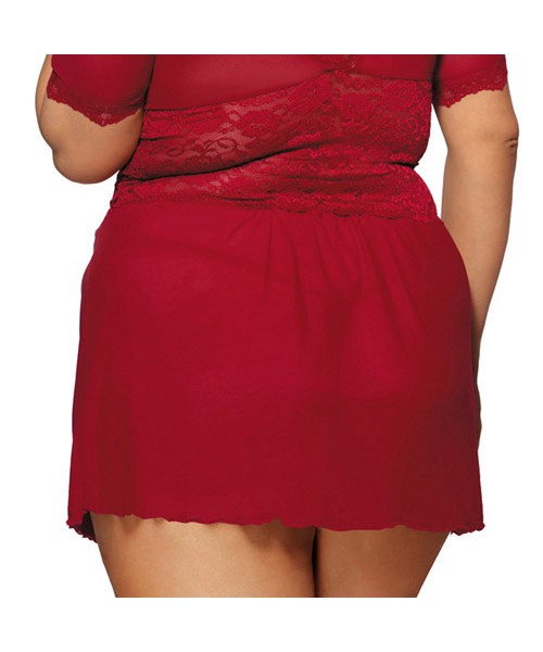 Deep V lace and mesh babydoll set