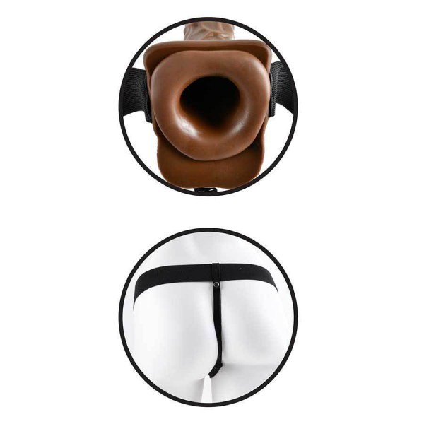 Vibrating 7" Brown Hollow Strap-On Penis Extension with Balls