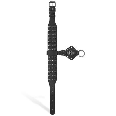 OUCH Faux Leather Collar with Skulls Neckplate Chain Leash