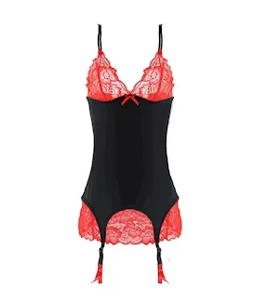 Lace Chemise G-string Set With Garter - Red - Queen — image 7 of 8