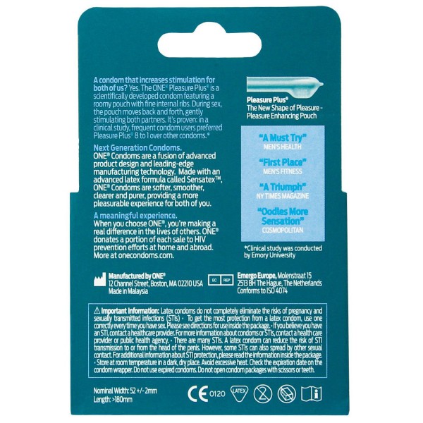 ONE Pleasure Plus Condoms - Can of 3