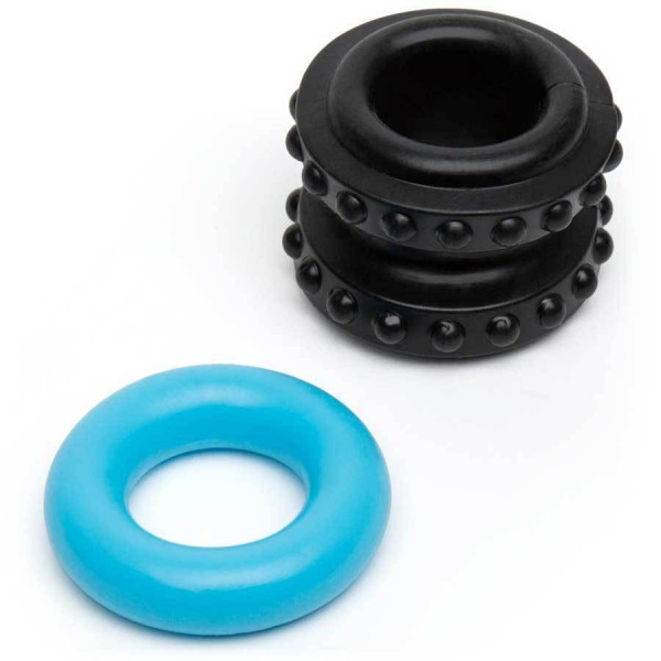 Control Pro Performance Beginners Dual Cock Ring Set by Sir Richards Black and Blue