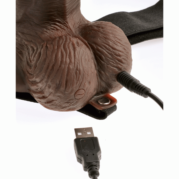 8'' Brown Rechargeable Vibrating Hollow Strap On Penis Extension by Fetish Fantasy