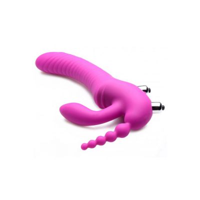 Strap U 9 Silicone Vibrating Strapless Strap On Triple Dildo