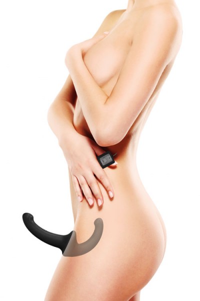 OUCH! 8" Vibrating Silicone Strapless Strap On With Wired Remote