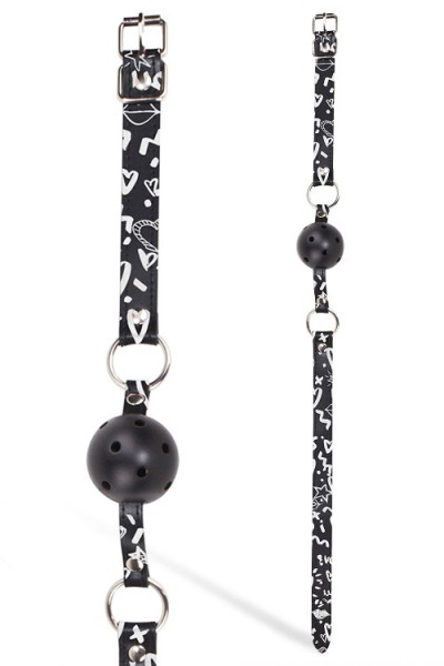 OUCH! 1.6" Breathable Ball Gag with Graffiti Leather Straps