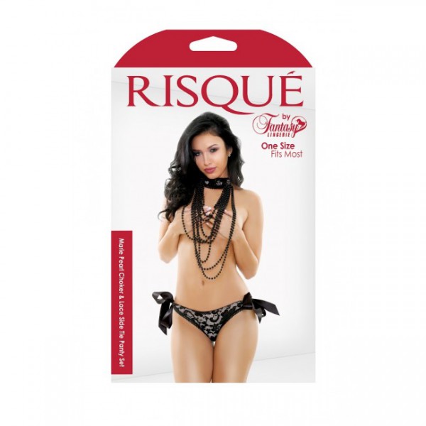 Risque - Marie Pearl Choker & Lace Side Tie Panty Set (One Size)