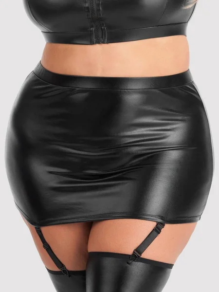 Lovehoney Plus Size Fierce Wet Look Suspender Skirt 	 — image 10 of 10