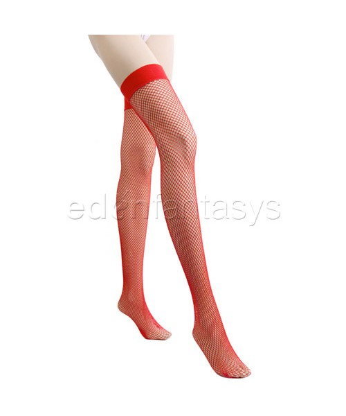 Backseam fishnet thigh highs
