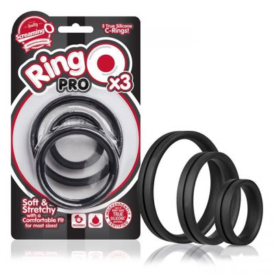 RingO Pro Silicone Cock Ring 3 Pack Black