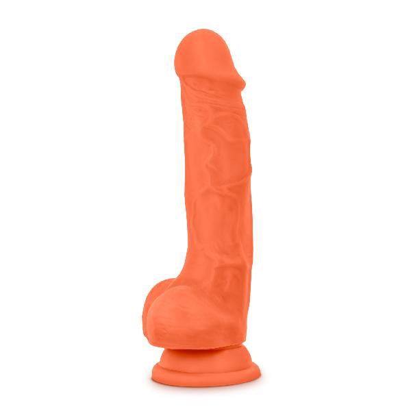 Neo Elite 7.5in Silicone Dual Density Cock with Balls Neon Orange — image 2 of 6