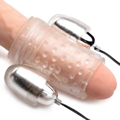 Stretchy Dual Vibrating Penis Sheath Powerful Twin Bullets