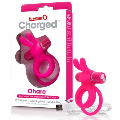 Charged Ohare Rechargeable Rabbit Vibe Cockring by Screaming O Pink