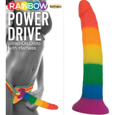 Rainbow Power Drive Strap On Dildo