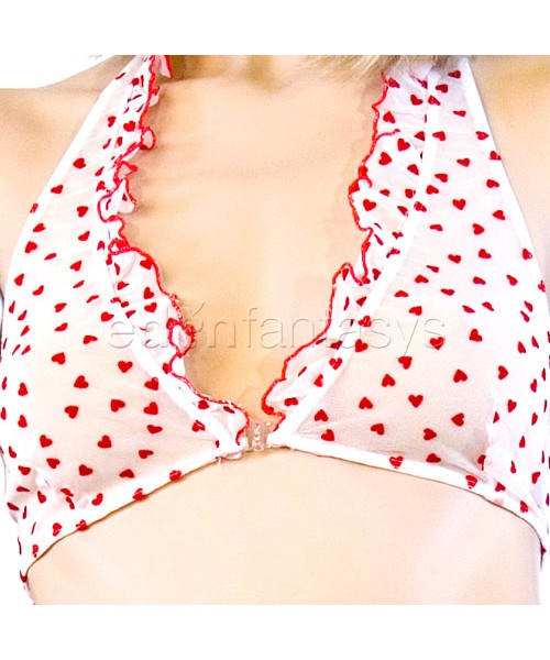 Flocked heart bra and skirt set