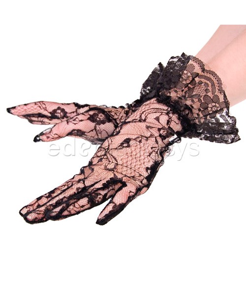 Wrist length lace gloves with ruffled cuffs