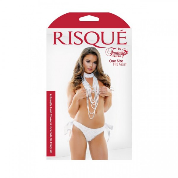 Risque - Antoinette Pearl Choker & Lace Side Tie Panty Set (One Size)
