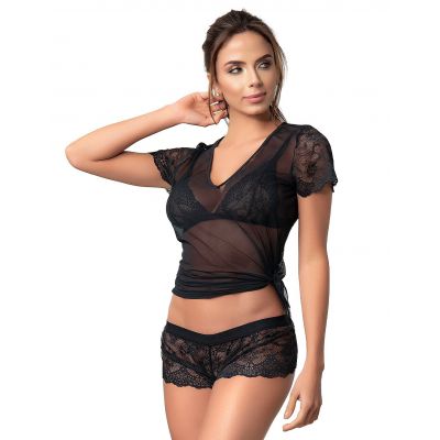 Mapale Sheer Mesh Top with Lace Bralette Boyshort