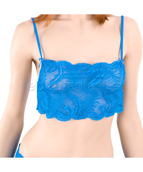Turquoise bralette with skirt and g-string
