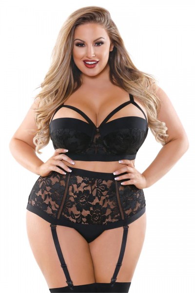 Curve - Monique Bra & High Waisted Gartered Panty (Plus Size)