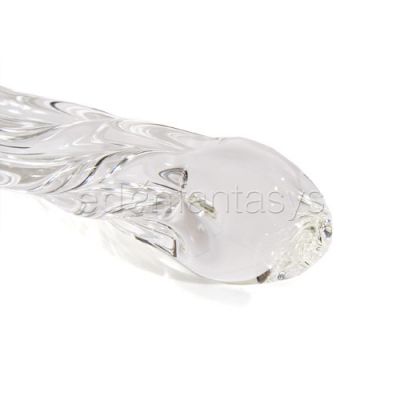 Swirl ribbed glass dildo with curved G spot head