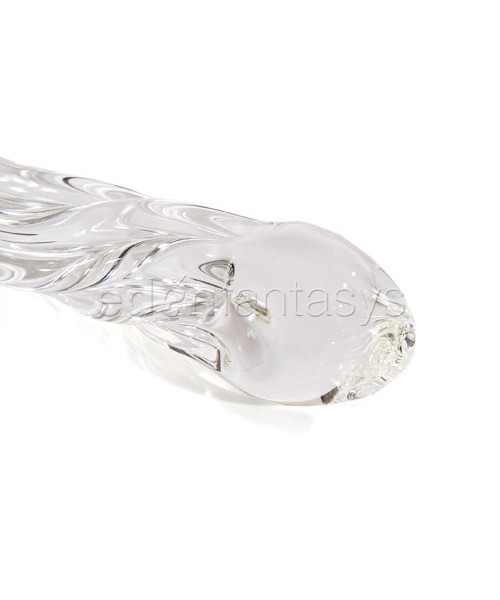 Swirl ribbed glass dildo with curved G-spot head