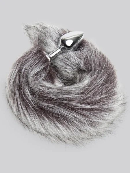 DOMINIX Deluxe Stainless Steel Medium Faux Silver Fox Tail Butt Plug — image 13 of 13