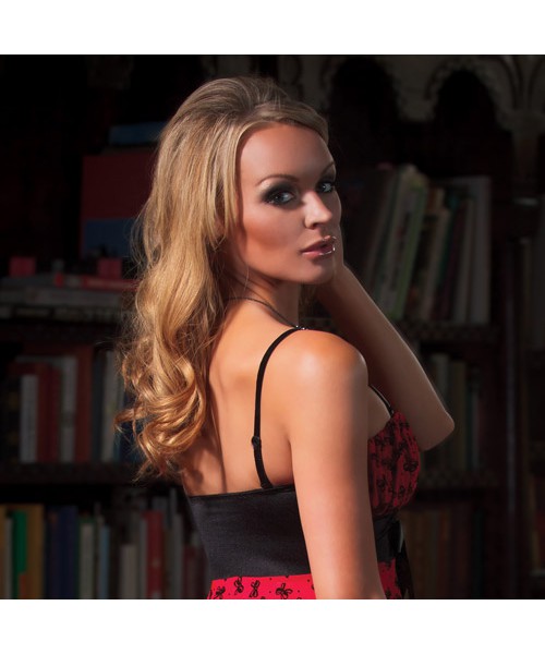 Bow mesh and lycra babydoll and g-string