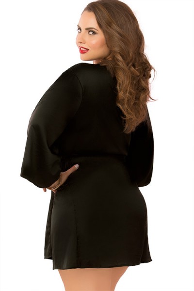 Seven Til Midnight Prestigious Black Satin & Lace Robe