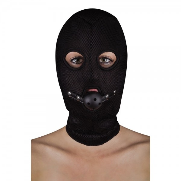 Extreme Mesh Balaclava Bondage Hood with Open Ball Gag
