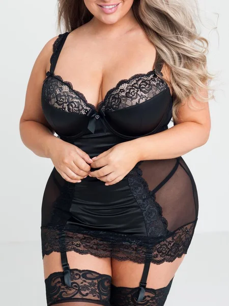 Lovehoney Plus Size Treasure Me Black Underwired Plunge Chemise Set — image 3 of 3