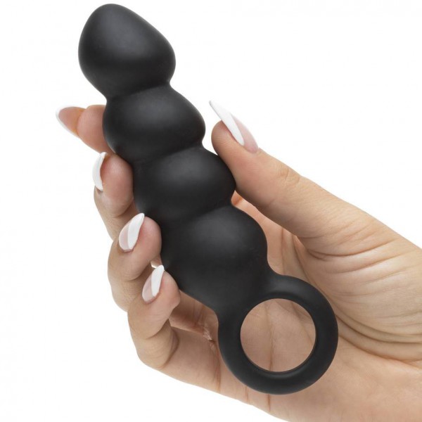 Beaded Silicone Butt Plug with Finger Loop