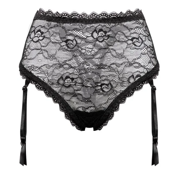 Lovehoney Black High-Waisted Criss-Cross Lace Suspender Thong — image 8 of 8