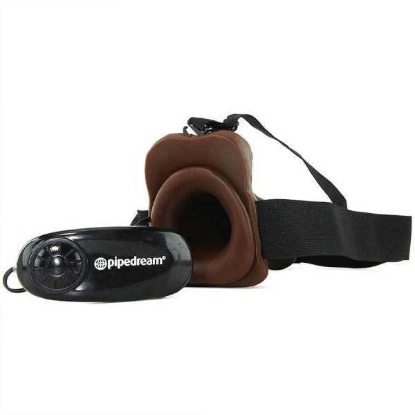 Vibrating 7" Brown Hollow Strap-On Penis Extension with Balls