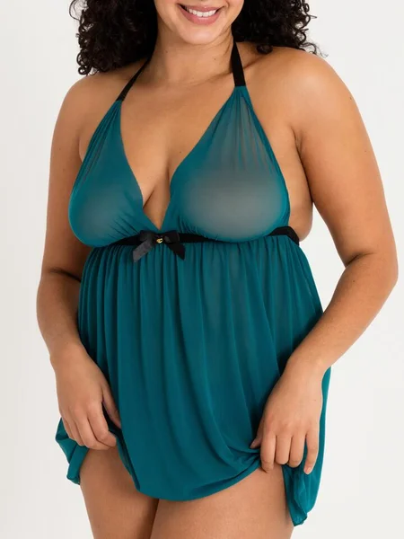 Lovehoney Plus Size Barely There Sheer Green Babydoll Set — image 11 of 11