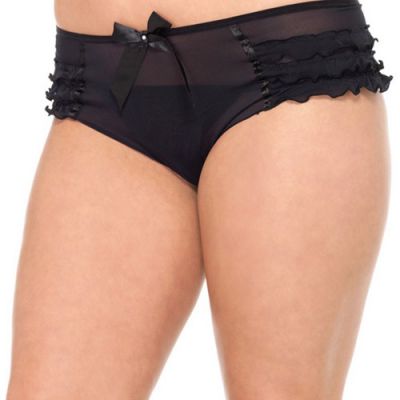 Mesh ruffle tanga with bow