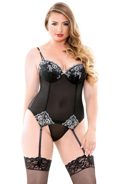 Curve - Anne Embroidered Corset & G-string (Plus Size)