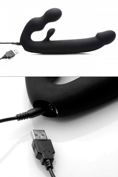 Strap U Tri-Volver Vibrating Strapless 8.3" Silicone Strap On