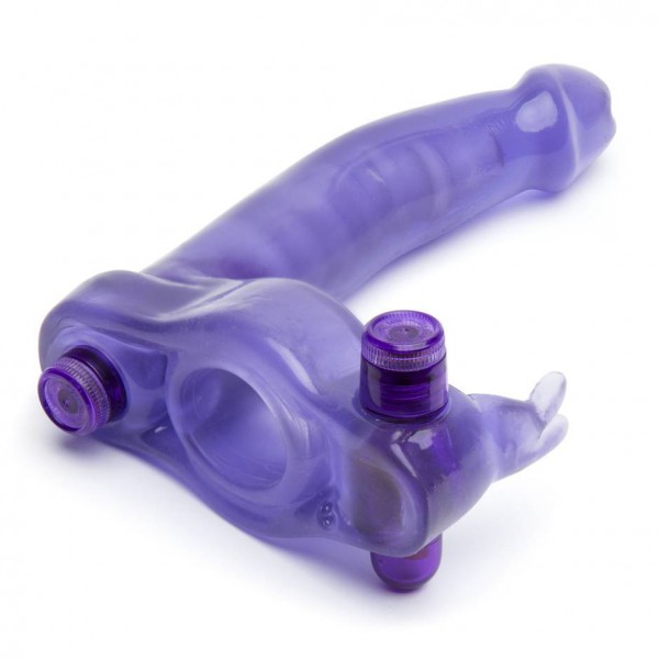 Double Penetration Strap-On Vibrating Rabbit Cock Ring
