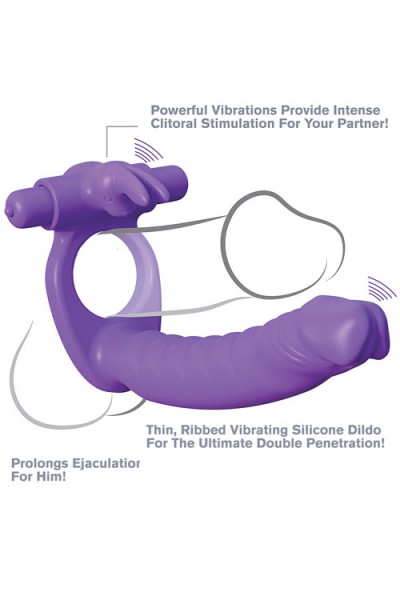 Pipedream Vibrating Double Penetration Silicone Cock Ring with Rabbit Ears