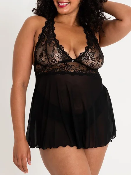 Lovehoney Plus Size Bombshell Black Lace Babydoll Set — image 20 of 20