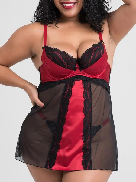 Lovehoney Plus Size Empress Red Satin and Lace Chemise Set — image 19 of 19